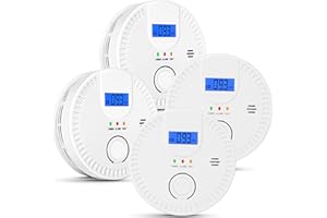 TJTFJS 4 Packs, 2 in 1, Smoke and Carbon Monoxide Detector, Smoke Detector Carbon Monoxide Detector Combo,85db Alarm, Digital Display, with Battery, Easy to Install