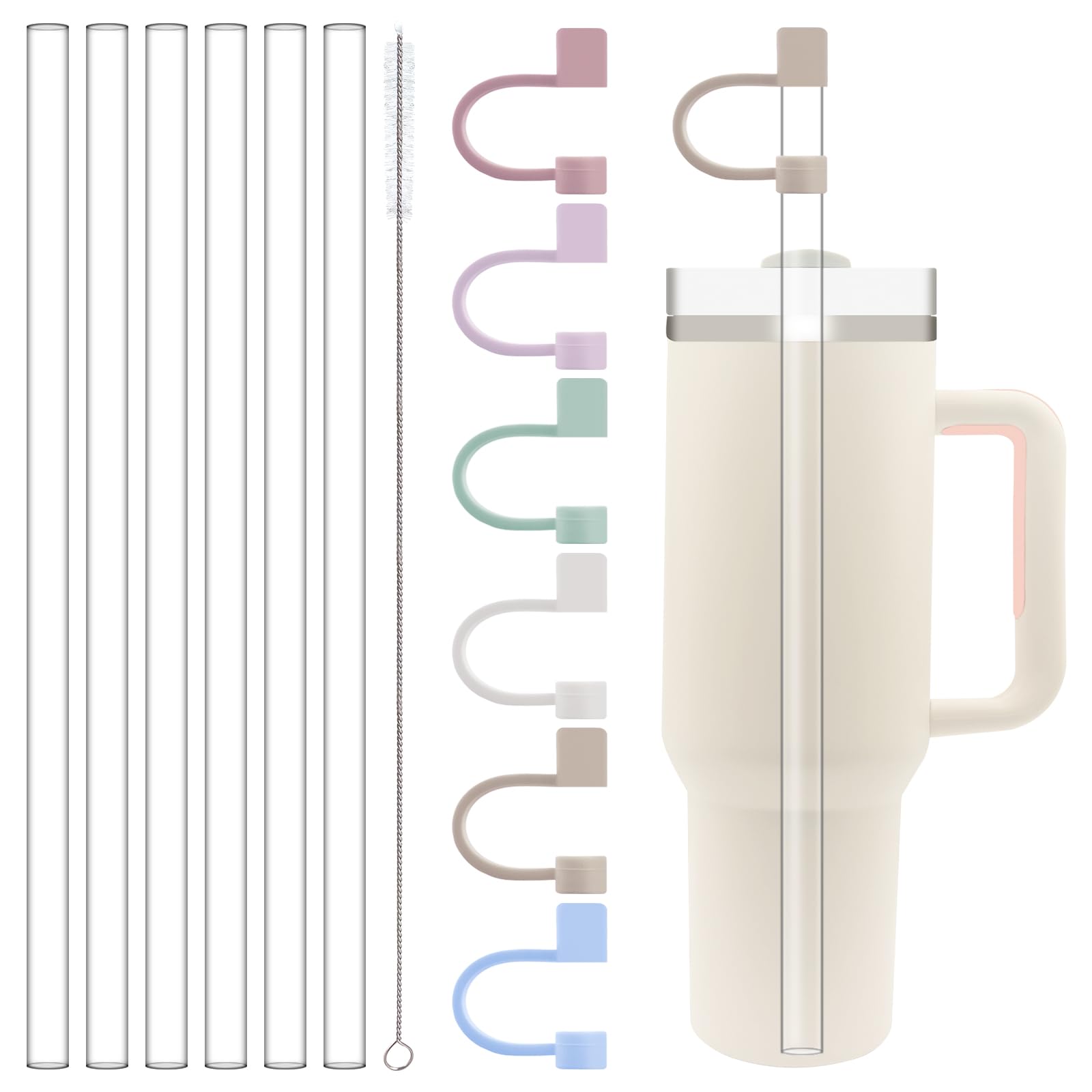 Photo 1 of Clear Replacement Straw with Covers Compatible with Stanley 40 oz 30 oz Cup Tumbler, Reusable Straw with Cleaning Brush, Plastic - 13 PCS