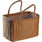 Sewroro Picnic Basket with Handles Handmade Plastic Woven Basket Multifunctional Woven Storage Basket for Shopping, Market, Grocery Basket