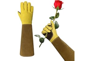 AOUCHI Long Leather Gardening Gloves for Women Men Kid, Breathable Cowhide Rose Pruning Thorn Proof (Medium)