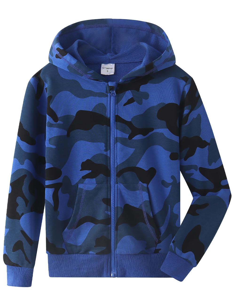 Photo 1 of Spring&Gege Boys Camo Print Hoodies Soft Full Zipper Hooded Sweatshirt, Camo Royal Blue, Size 11-12 Years