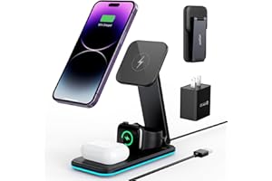 Magnetic Charging Station,Hohosb 3 in 1 Foldable Wireless Charger Stand[Compatible with Magsafe Charger] for iPhone 15/14/13/12 Series, AirPods Pro/3/2,Apple Watch/iWatch(18W Adapter Included)-Black
