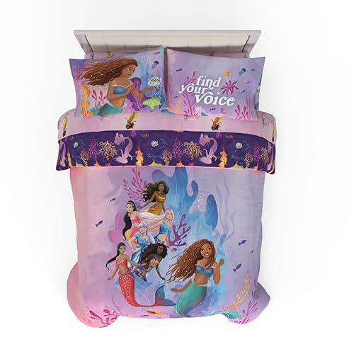 Franco Disney Princess Ariel The Little Mermaid Live Action Movie Ariel Kids Bedding Super Soft Microfiber Comforter and Sheet Set, Full, (Officially Licensed Product)