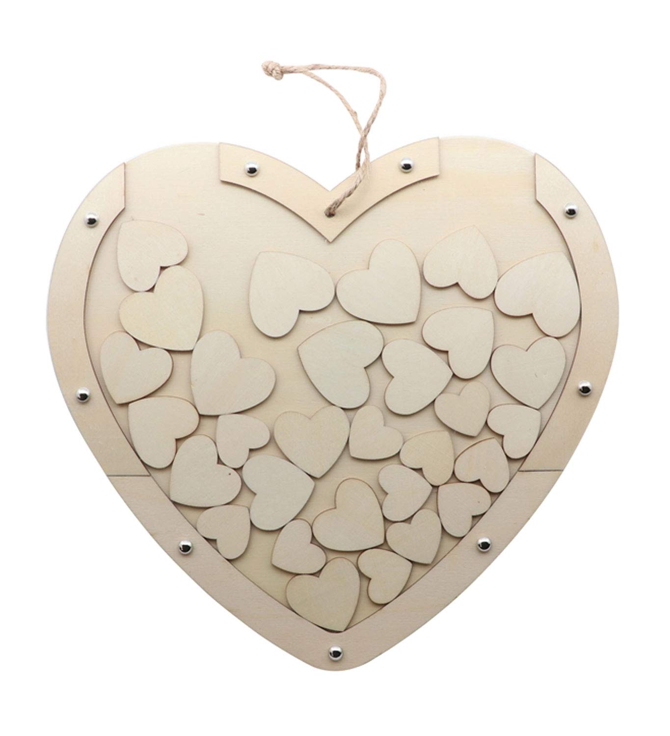 Glorex 6 1684 203 Hanger made of natural wood, with 30 small hearts behind an acrylic disc, approx. 30 x 27.5 cm, ideal as a wedding guest book, natural