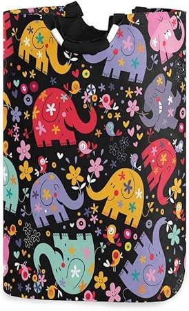 GIERTER Colorful Elephants Florals Bolsa de Cesta de lavandería