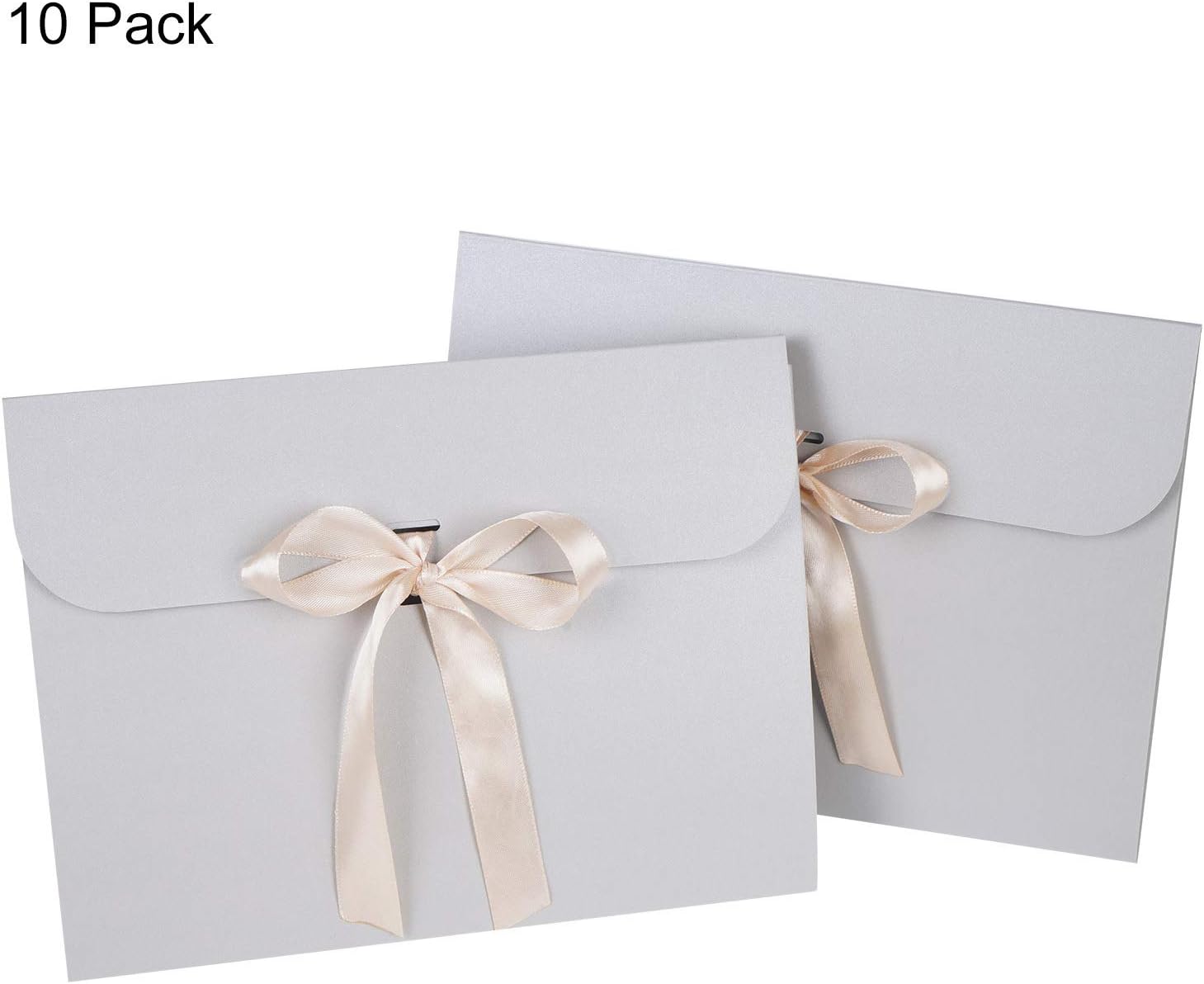 10Pcs Colourful Envelopes with Ribbon Kraft Paper Vintage Gift Envelope Invitation Greeting Card Envelopes for Valentine Christmas Thanksgiving Wedding Birthday Party Supplies Silver - Image 3