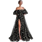 Eightale Off Shoulder Sparkly Tulle Long Prom Dress A Line for Women Formal Evening Dress