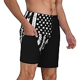 PACOTK 2 in 1 Mens Swim Trunks with Compression Liner American USA Flag Quick Dry Party Beach Shorts with Zipper Pockets