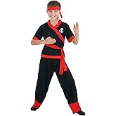 Fun Costumes Kid's Ninja Costume, Karate Outfit for Boys and Girls - Small/Medium - Black