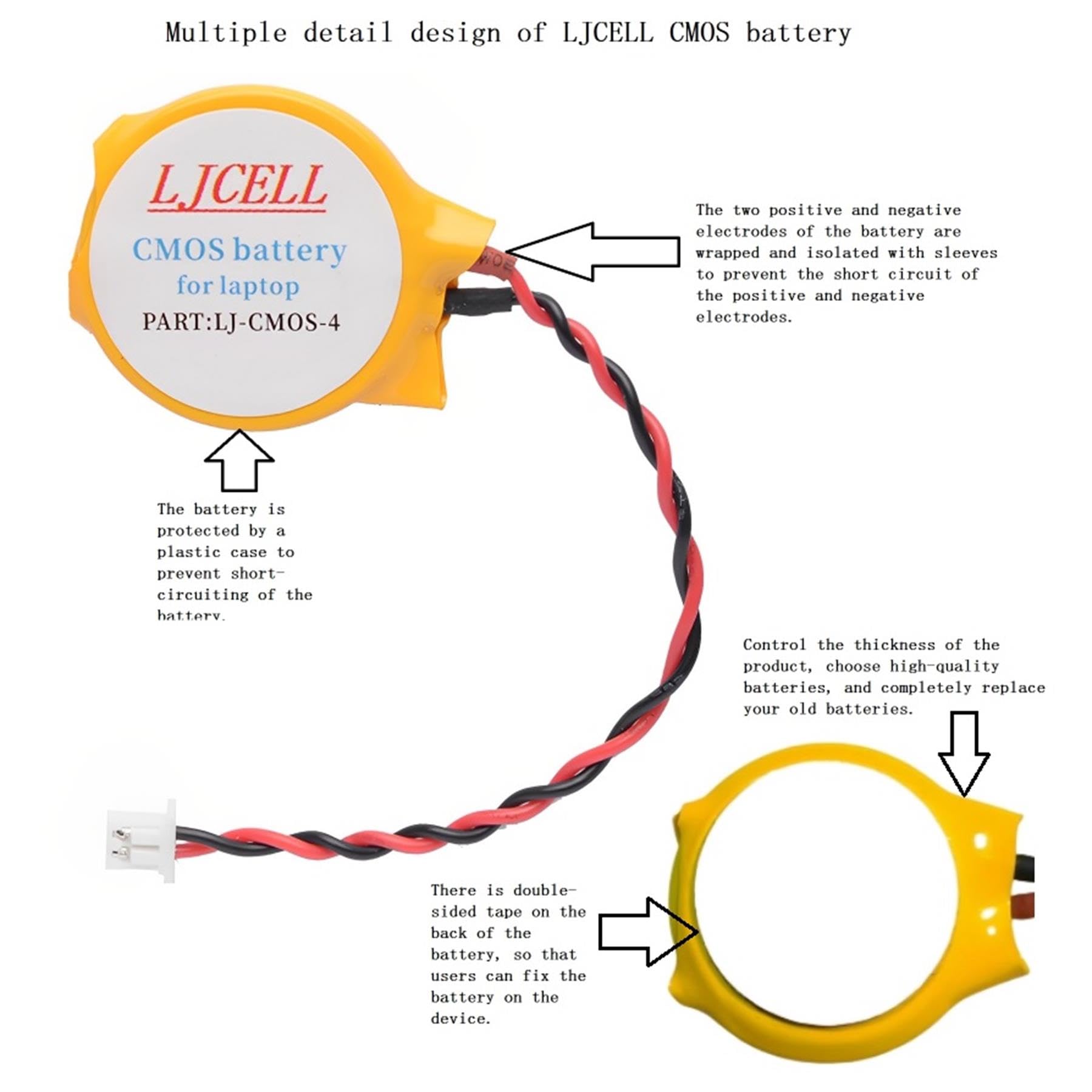 LJCELL CMOS Battery for Dell Latitude E5440 E5450 E6440 E6420 E7440 E7240,CMOS battery for Dell AlienWare M11x R1 R2 Area-51 M9700 M9750 laptop BIOS RTC CR2032 Battery with 2 Wire Cable and connector.