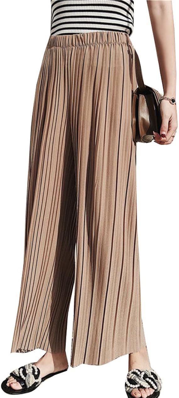 LaoZanA Sommerhosen Damen Elegante Plissierte Hohe Taille Chiffon Weite Hosen Freizeithose