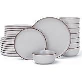 Famiware Mercury 24 Pieces Dinnerware Sets, Plates and Bowls Sets for 8, Microwave and Dishwasher Safe Dish Set, Light Grey