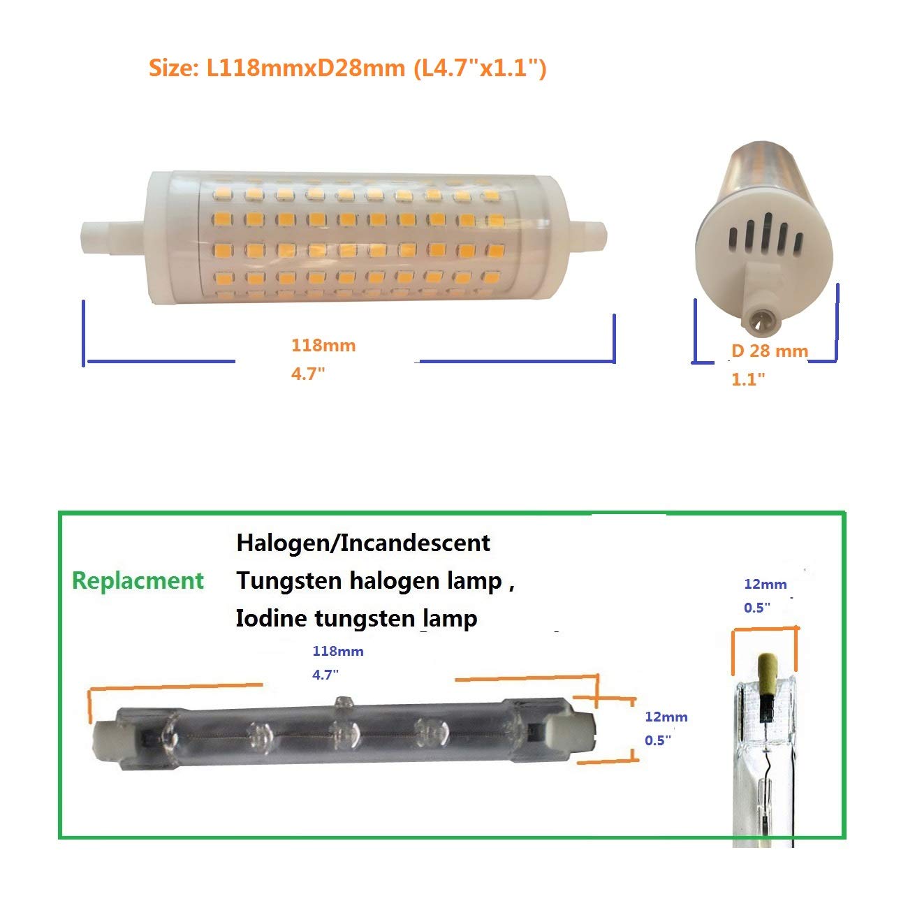 R7s Led 118mm Dimmable Bulb 4.7 Inch J 118 15W 120v 1500lm FloodLight Floor Standing Light J Type Led Bulb Replacement Tungsten Halogen 100w 150w Spotlight Soft Light (1 Pack, 3000k Warm Light)