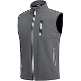 WULFUL Men's Windproof Lightweight Golf Vest Outerwear with Pockets, Softshell Sleeveless Jacket for Travel Hiking Running
