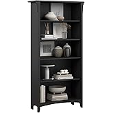 Bush Home Salinas 5 Shelf Bookcase in Vintage Black, Tall Bookshelf, Large Book Shelf for Living Room, Home Office, or Entryway