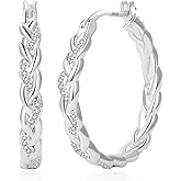 Senteria Silver Twisted Hoops Earring for Women Hypoallergenic Sterling Silver Post Hoop Earrings with AAA+ Cubic Zirconia 14K Gold Plated Hoop Earrings for Women 30/40/50MM