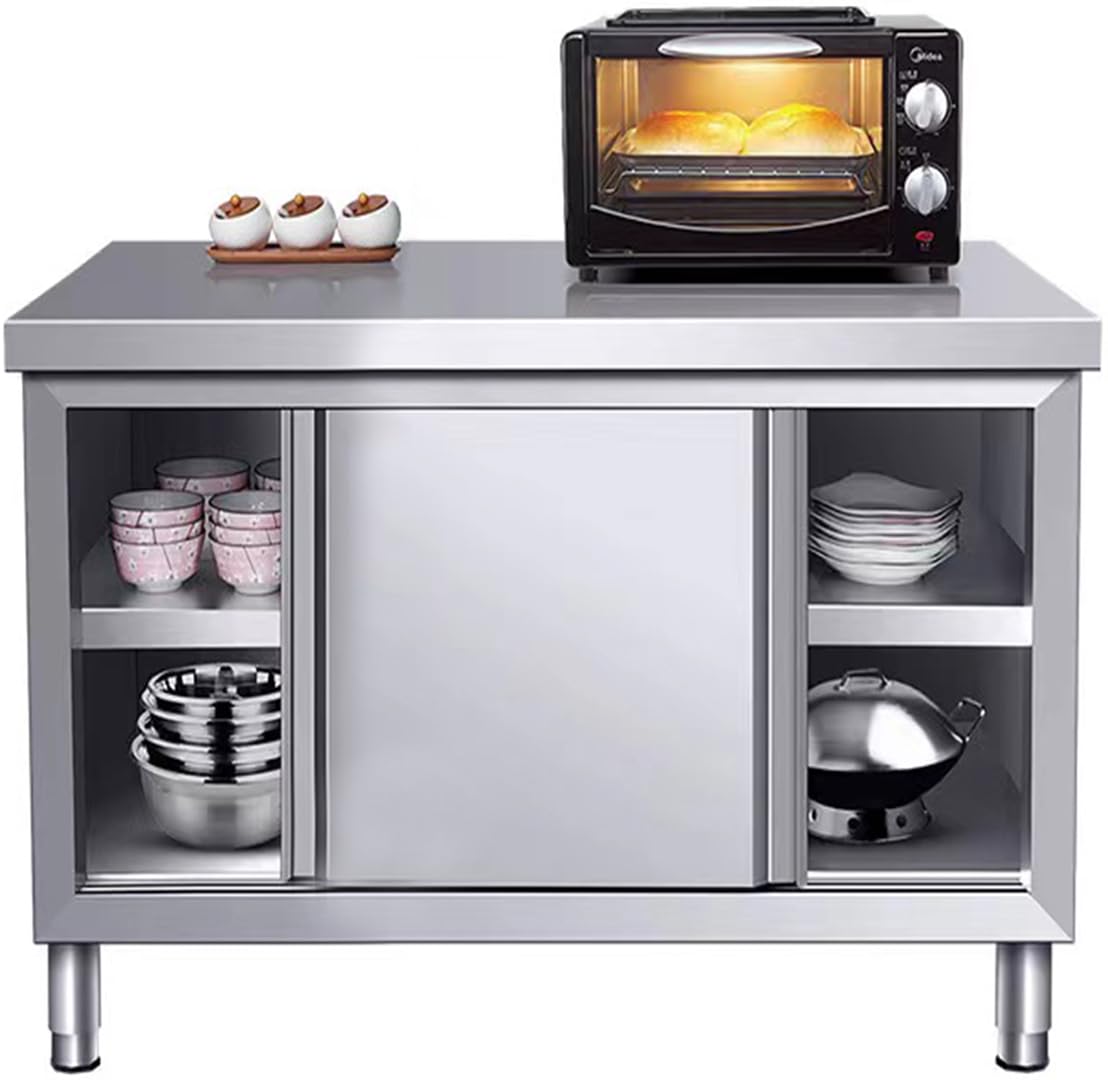 Photo 1 of EHONXI Stainless Steel Commercial Worktable w/Sliding Doors for Prep & Work, 39" x 20" Commercial Kitchen Prep Table, Heavy Duty Workbench w/Cabinet for Home, Restaurant, Hotel and Garage