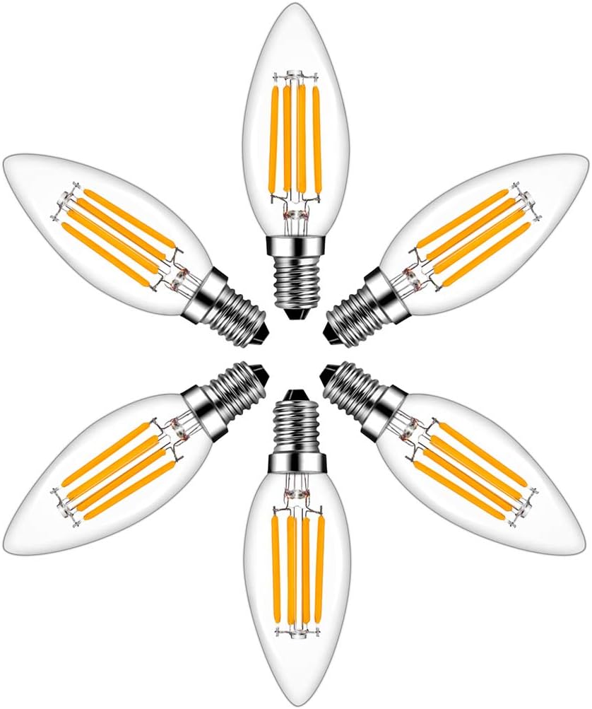 RANBOO E14 LED Filament Bulbs 4W, 40W Clear Candle Bulbs Equivalent, Warm White 2700K Candelabra E14 SES Bulb, Non-Dimmable