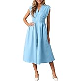 ROYLAMP Womens Summer Casual Dress Vintage Cocktail Wrap & Shape Dress V Neck Zipper Front Flowy Midi Dress with Pockets