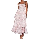ABYOVRT Women Floral Maxi Dress Sleeveless Bow Back Tiered Boho Flowy Long Dresses Summer Fall