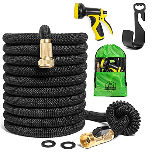 Expandable Garden Hose Kit - the Best Flexible, Lightweight, yet Heavy Duty Outdoor Expanding Water Hose - 50 ft Long When Expanded - Color Black