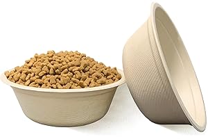 JETKONG 16 oz/2 Cup Disposable Dog Bowls 50pk, 100% Compostable Pets Feeding Bowls Paper Dog Travel Bowls Great for Dry and Wet Dog Food or Water (Natural, Pack of 50)