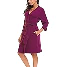 BLUETIME Women Robe Soft Kimono Robes Cotton Bathrobe Sleepwear Loungewear Short (XXL, Rose Red)
