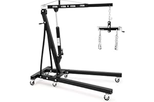 DEXSO 2 Ton Folding Hydraulic Engine Hoist with Lever, Folding Engine Shop Crane Hoist Lift, Heavy Cherry Picker with 6 Wheels for Garage, Workshop,Black