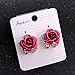 Sterling Silver Stud Earrings, Forthery Women's 925 Sterling Crystal Rose Rhinestone Earrings (Hot Pink)