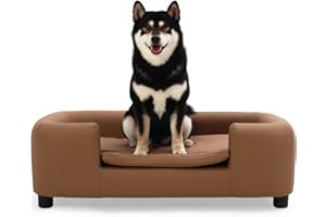 RYpetmia 37-Inch Modern Pet Sofa with PU Scratch-Resistant Fabric and Adjustable Legs, Elevated Dog Couch for Small and Medium Dogs, Comfortable Dog Sofa Bed