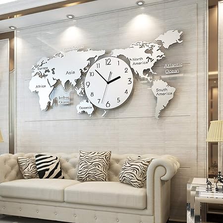YIHENGRUI Weltkarte Wanduhr Modernes Design Große Wanduhr Für