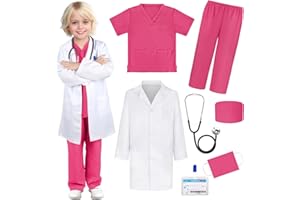 GIFTINBOX Doctor Costume for Kids Doctor Lab Coat for Kids Real Stethoscope, Halloween Doctor Lab Costumes for Kids age 3-12