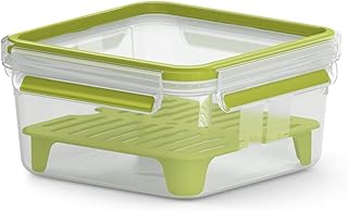 Emsa N1071700 Clip&Go Sandwichbox XL (Fassungsvermögen: 1, 3 Liter, quadratisch, inkl. Gittereinsatz) transparent/hellgrün