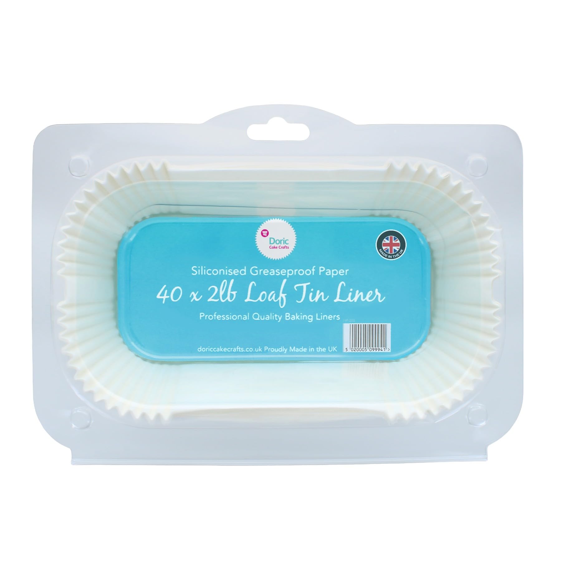 Doric 2lb Loaf Tin Liners, 40 Pack, Non-Stick Siliconised Greaseproof Paper for Baking Bread and Cakes, Air Fryer Liner, Made in The UK, White