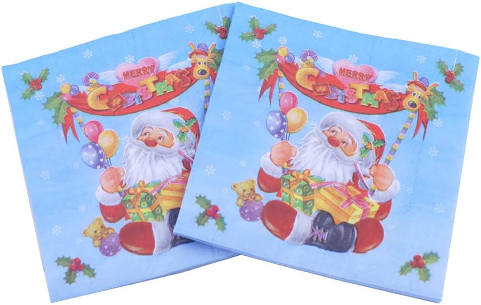 Scrox 5 Packs Christmas Party Print Napkin Paper Napkin Tissue Christmas Colorful Printed Santa Claus Design Double Layer Napkin Disposable Paper Napkins Paper Towel Wedding Banquet Xmas Table Decoration 33x33 cm