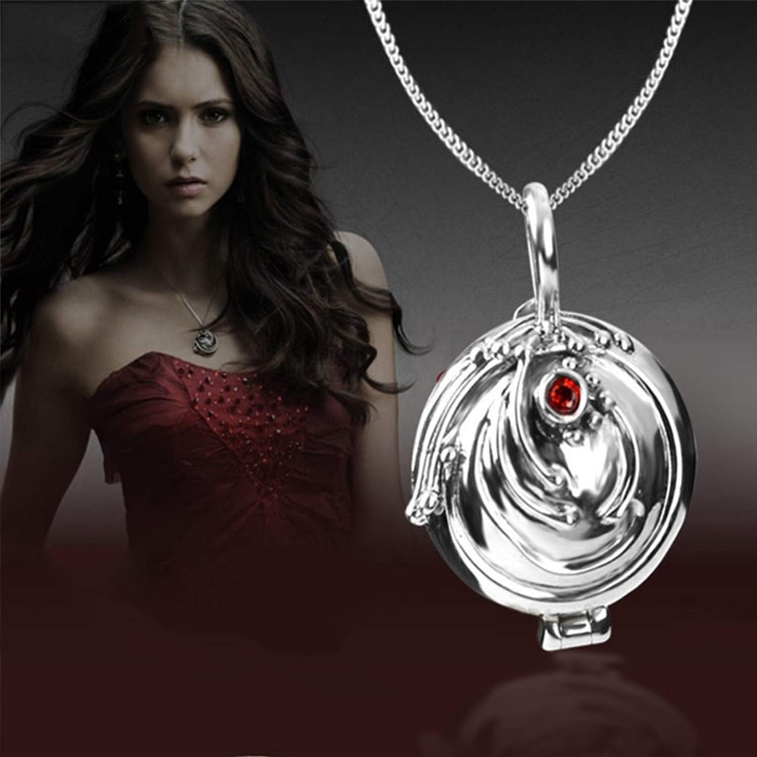 YouU 2 Pcs The Vampire Diaries Elena Gilbert Opening Vervain Locket Pendant Necklace and Daywalking Katherine Necklace Pendant Charm Necklace-Royal Blue with Transparent Box: Clothing
