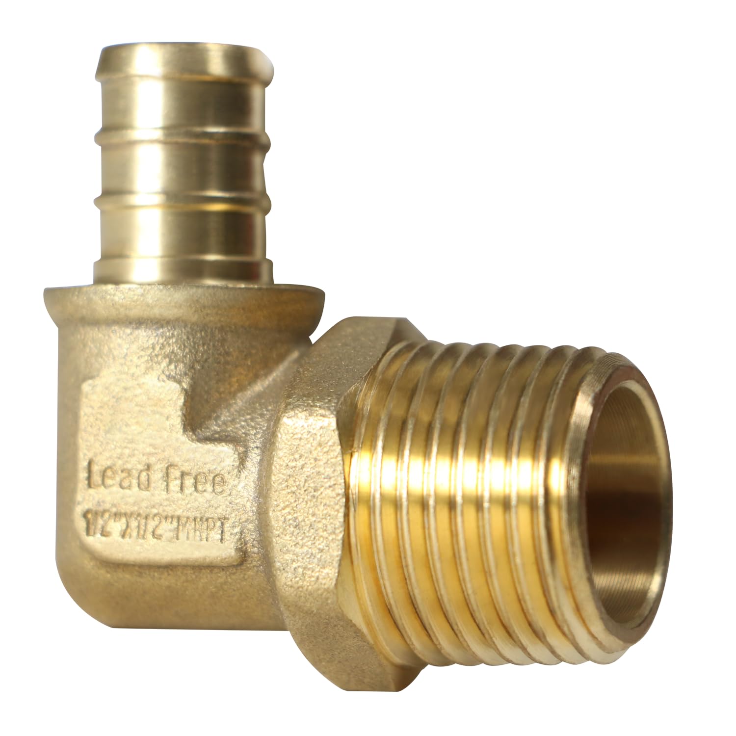 Photo 1 of 2 Pieces XFITTING 1/2" Pex x 1/2" Male NPT Threaded Elbow, 90 Degree Brass Crimp Fitting - Brass, Full Port