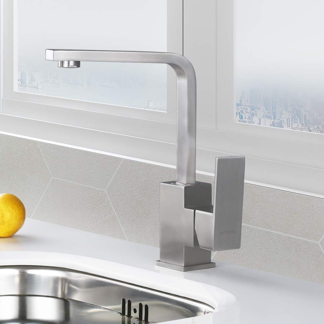 WOWOW Bar Faucets Stainless Steel Modern Bar Sink Faucet Single Hole Prep Kitchen Faucet Brushed Nickel Single Handle Lavatory Sink Faucet Mixer Small Kitchen Tap - - 
