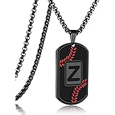RWQIAN Baseball Necklace for Men,Initial A-Z Dog Tag Necklace for Men,Baseball Athletes Accessories Personalized Military Pendant 24 Inch Chain,Graduation Necklace for Father's Day Gifts