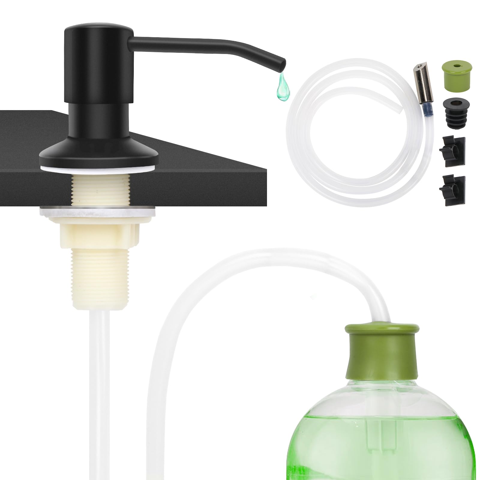 Photo 1 of Tesrin Dish Soap Dispenser for Kitchen Sink Built in Soap Dispenser Pump with 47" Extension Tube Kit Matte Black