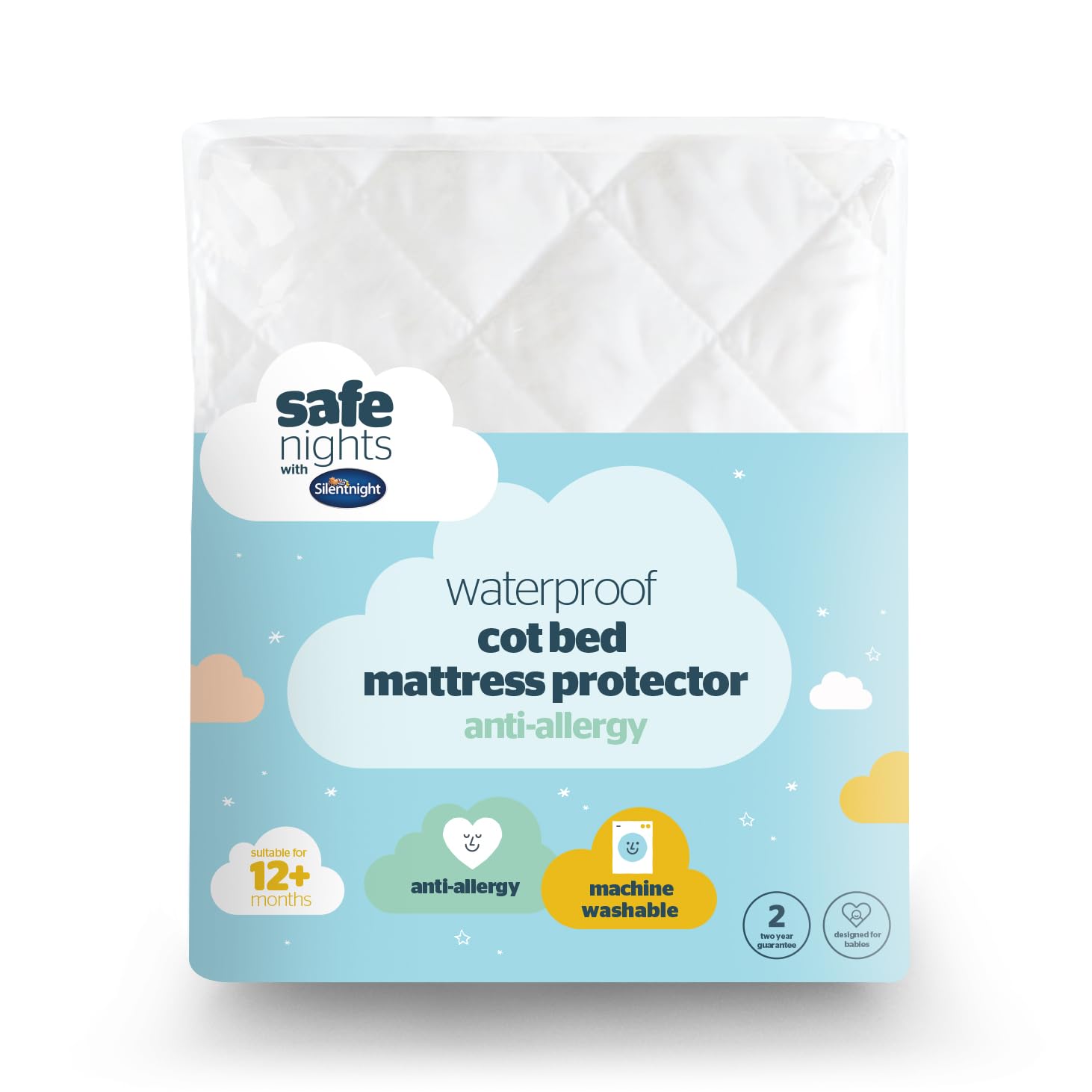 Silentnight Safe Nights Cot Bed Waterproof Mattress Protector 140 x 70 cm - Quilted Toddler Bed Protector Pad Anti-Allergy Soft Touch Breathable Comfortable - Machine Washable - 140 x 70cm — image 1