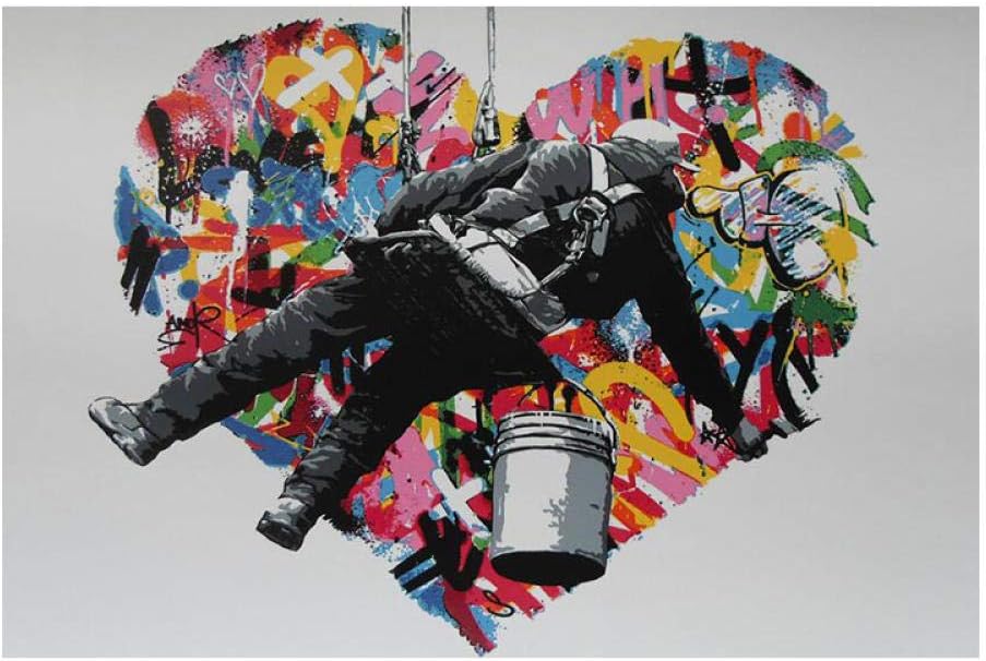 HNZKly Graffiti Street Art Rainbow Love Heart Poster Abstract Wall Art Banksy Picture Street Graffiti Canvas Paintings Living Room Home Decor 50x75cm/Unframed T46