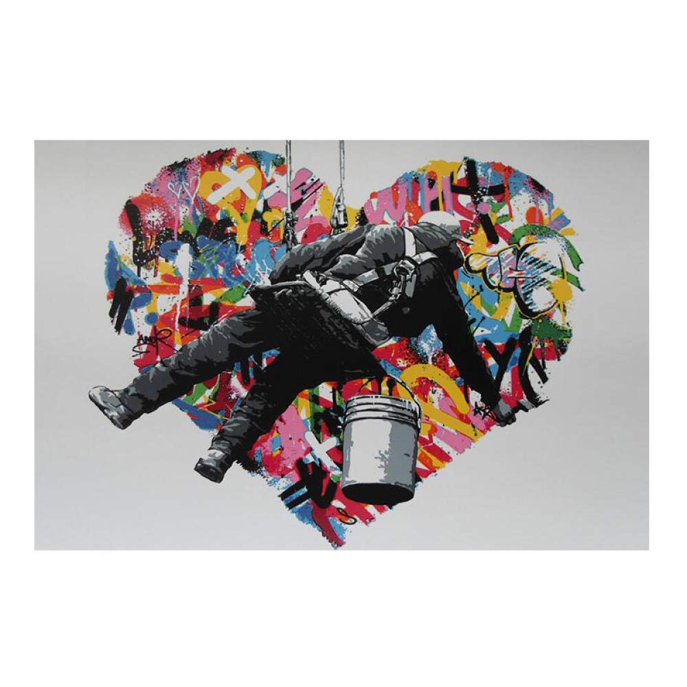 HNZKly Graffiti Street Art Rainbow Love Heart Poster Abstract Wall Art Banksy Picture Street Graffiti Canvas Paintings Living Room Home Decor 50x75cm/Unframed T46