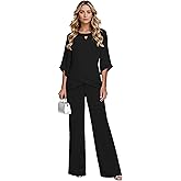 2 Pieces Mother of The Bride Pant Suits with Short Sleeves Chiffon Formal Grandmother Pantsuit Outfits for Wedding
