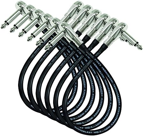 6 Units - 1.5 Foot - Audioblast HQ-1 - Ultra Flexible - Dual Shielded (100%) - Instrument Effects Pedal Patch Cable w/ ¼ inch (6.35mm) Low-Profile, R/A Pancake Type TS Connectors & Dual Staggered Boot