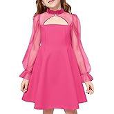 Haloumoning Girls Dresses Contrast Mesh Puff Long Sleeve Dress Kids High Waist A Line Wedding Party Dress 5-14Y