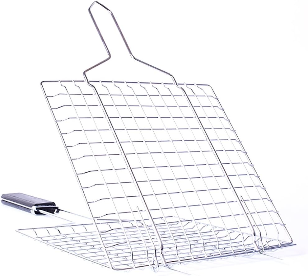 Nonstick BBQ Grilling Basket 9.06 x 8.5 x 0.8 Portable with Detachable Wooden Handle (9.06*8.5in)
