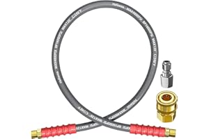 Heliwoo Pressure Washer Whip Hose, 4FT, 3/8'' Hose Reel Connector with 3/8'' Quick Connect Adapter Set, Steel-Braided, 4800 PSI