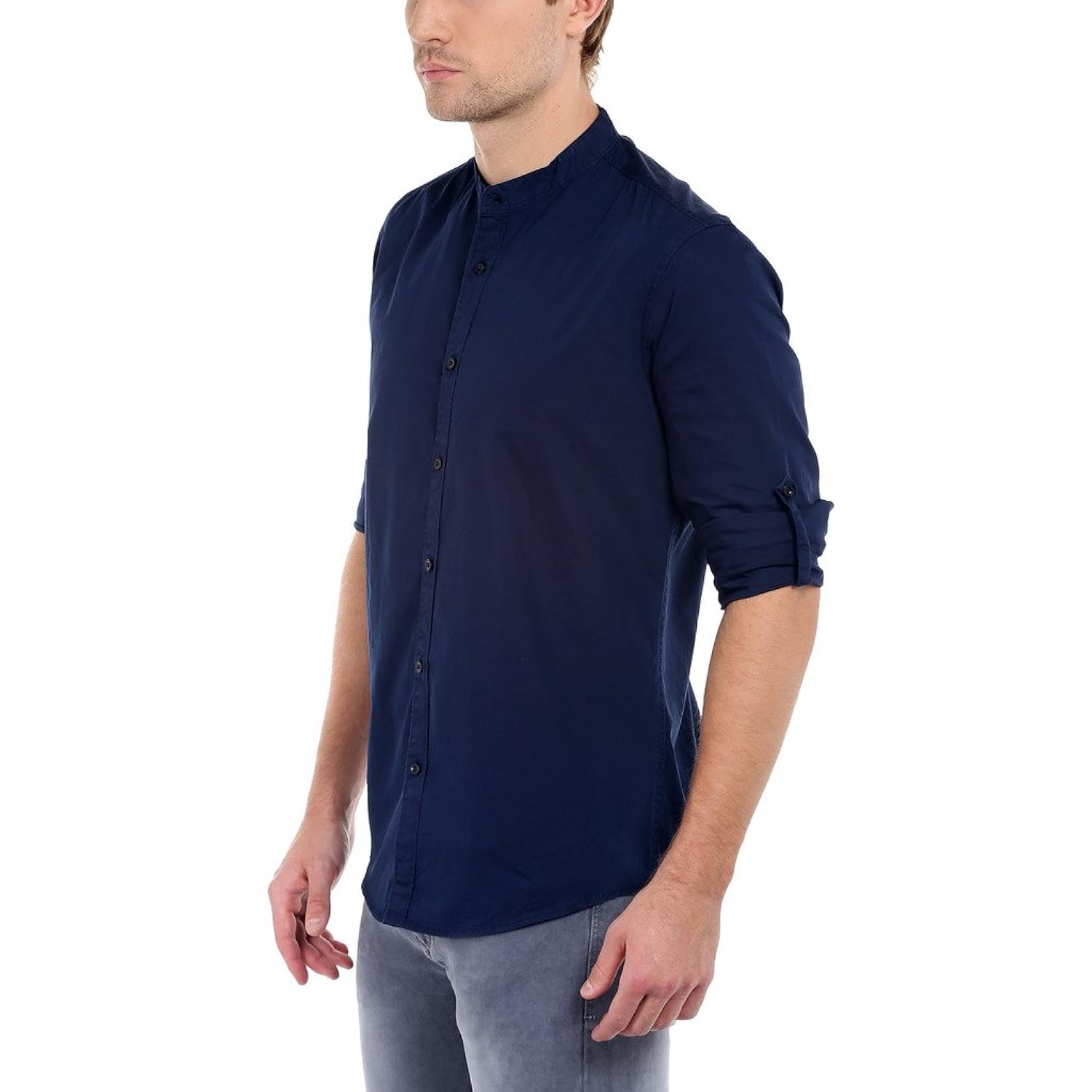 dennis lingo men's solid casual full sleeves navy blue cotton shirt