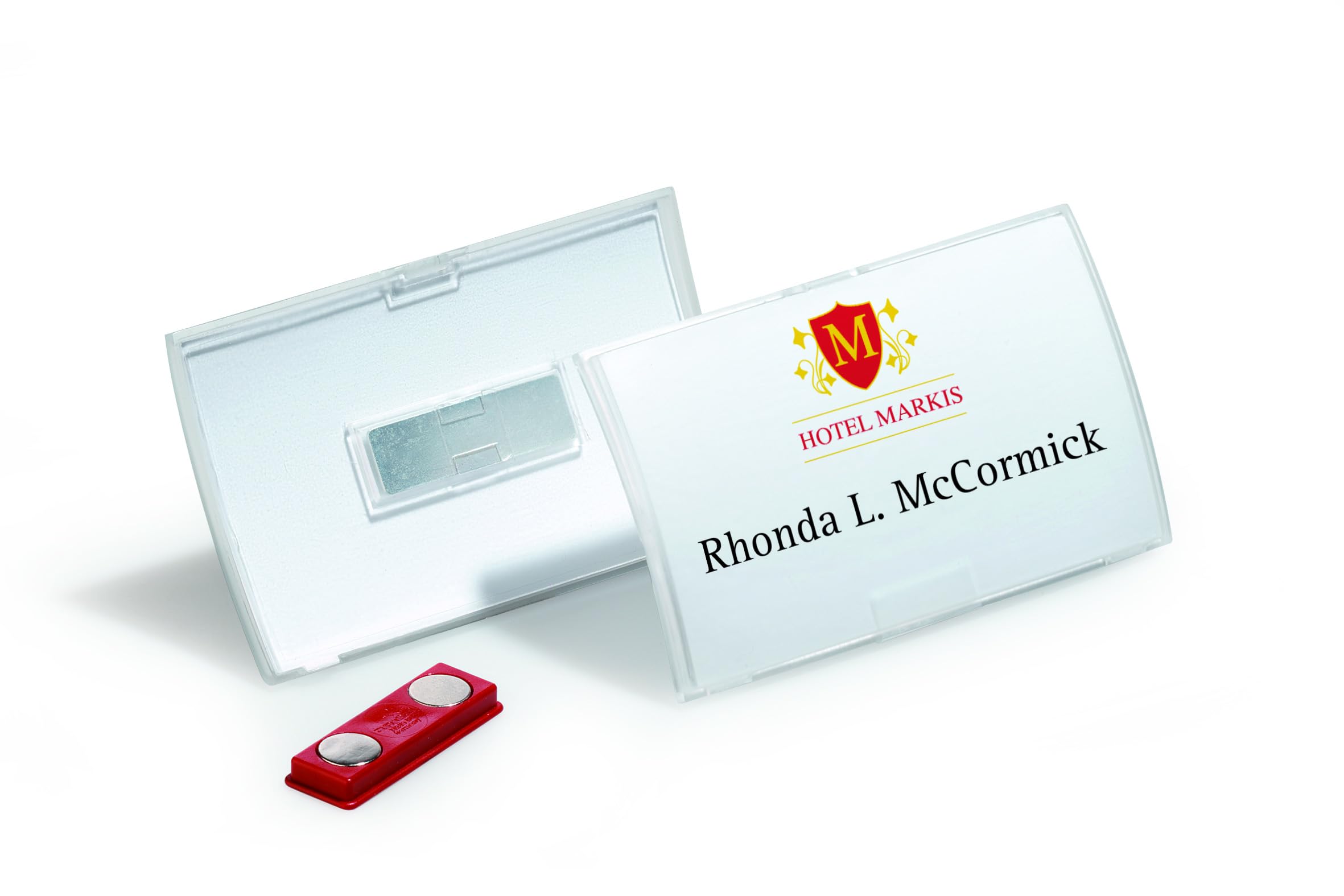 Durable Click Fold Name Badge 54 x 90 mm with Magnet Transparent | Pack of 10 | Ideal for Events and Visitor Management